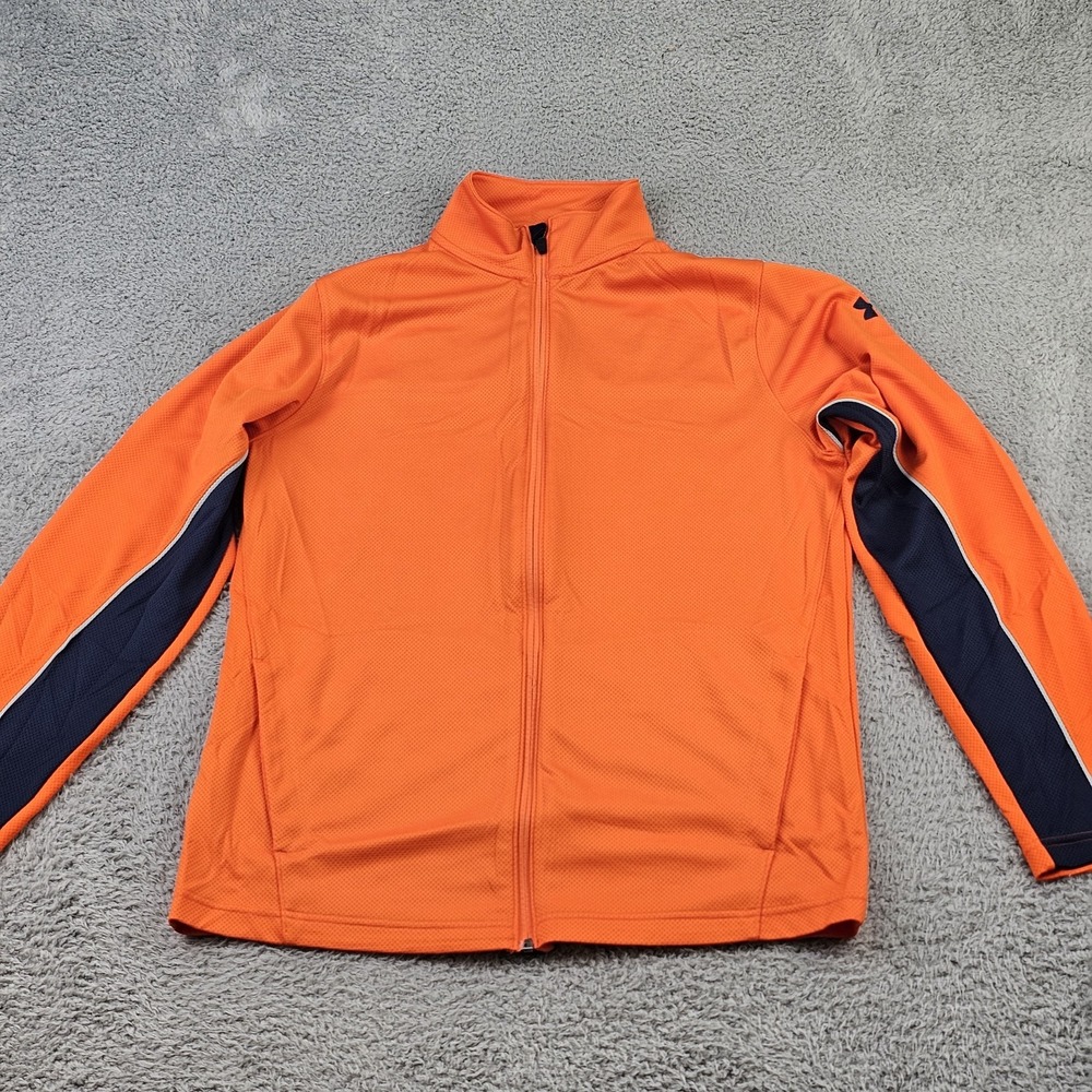 Under Armour Jacket Mens Medium Orange Full Zip Reflex Warm Up Lightweight Track